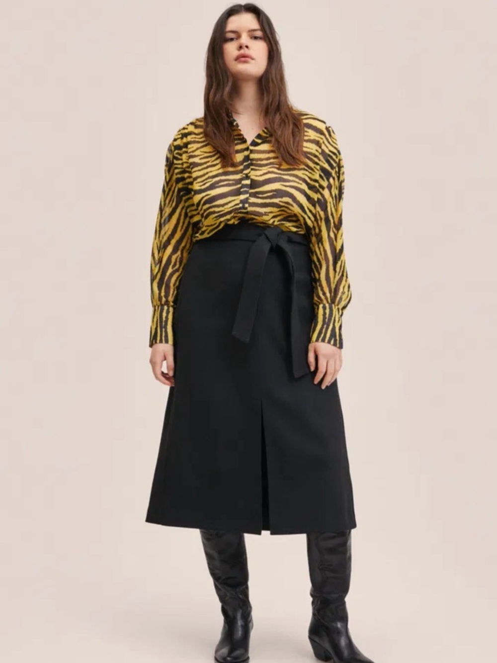 Mango Black Tie-Waist Midi Skirt - Black